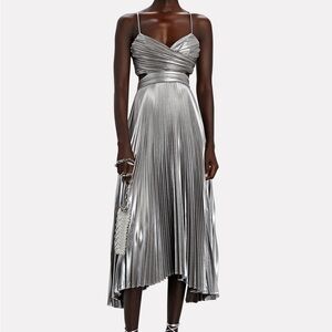 A.L.C. Pandora Pleated Metallic Midi Dress